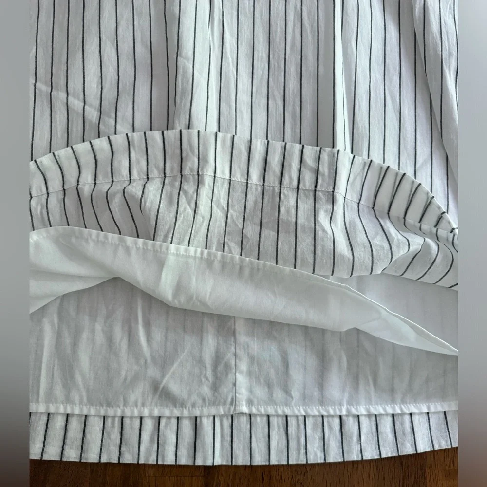 Madewell Linen Embroidered Butterfly Dress SZ XS White Navy Pinstripe - Picture 11 of 15